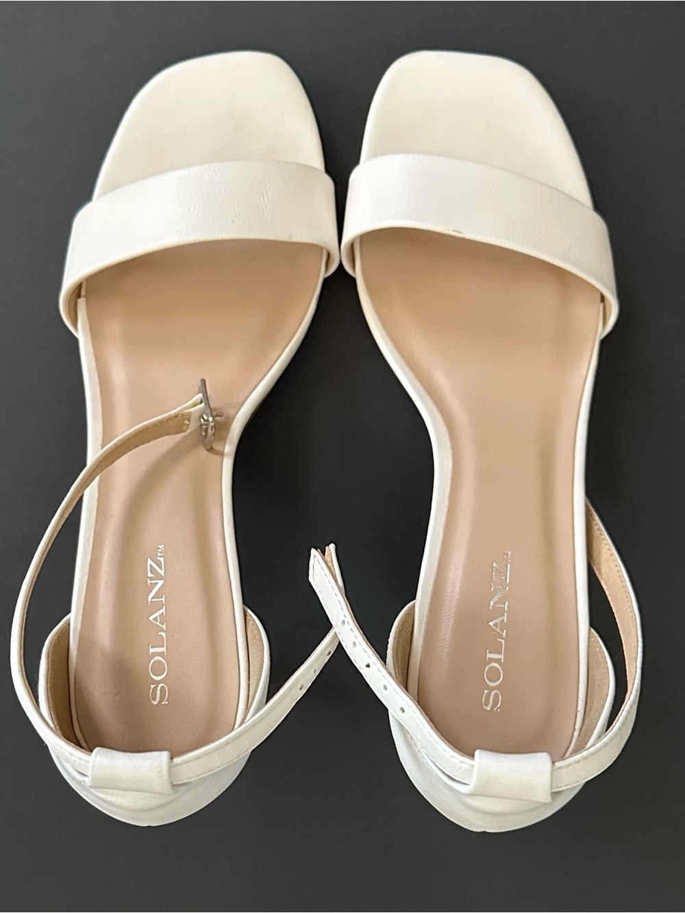 Solanz White Square-Toe Ankle-Strap Sandals